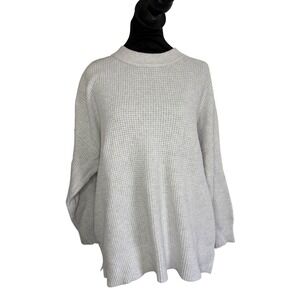Women's AERIE Gray Waffle Knit Pullover Sweater Long Sleeve Basic Crewneck SZ S